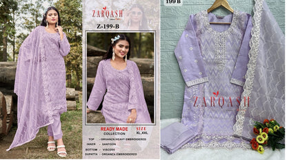 199 Zarqash Organza Pakistani Readymade Suits