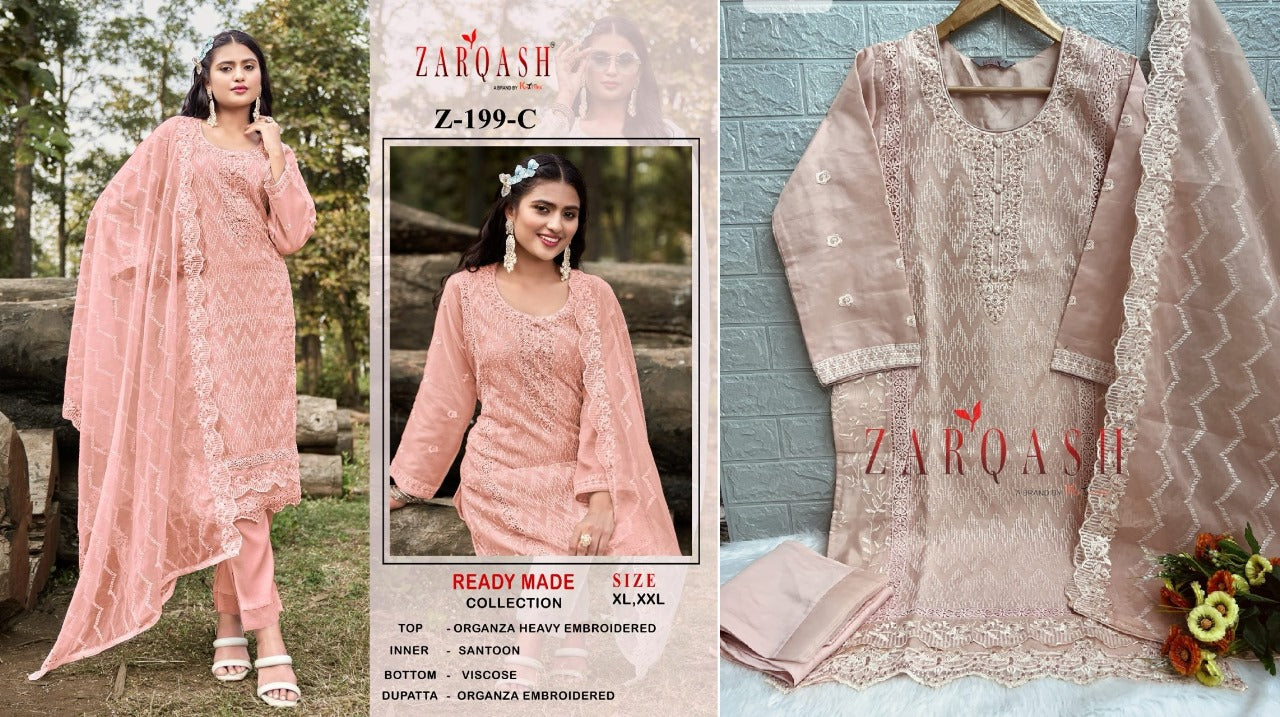 199 Zarqash Organza Pakistani Readymade Suits