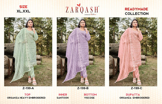 199 Zarqash Organza Pakistani Readymade Suits