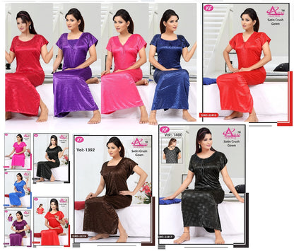 2-3 Sleeves Aayra Satin Night Gowns