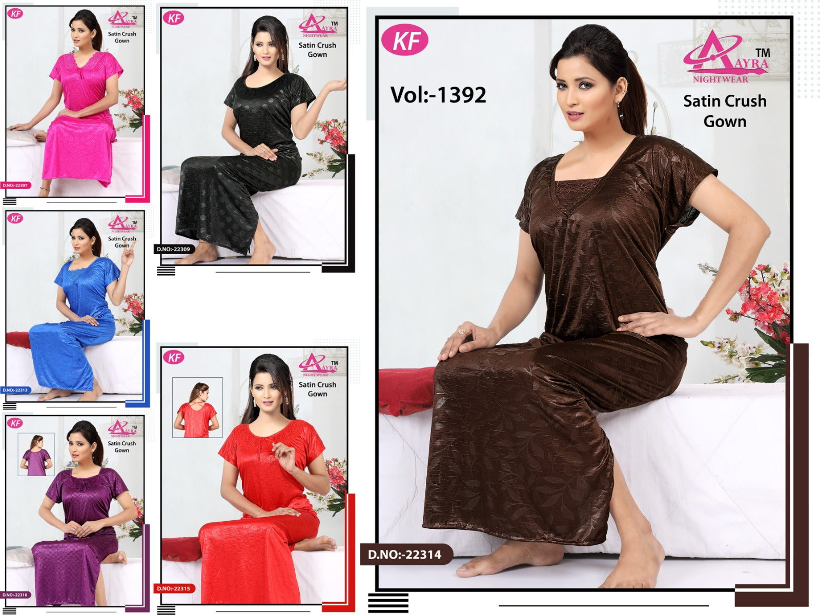 2-3 Sleeves Aayra Satin Night Gowns