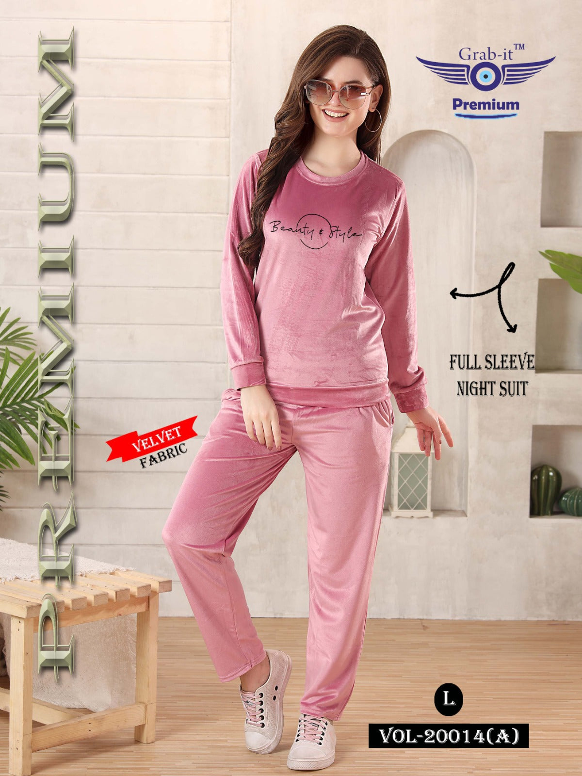 20014-A Grab It Velvet Full Sleeve Night Suits