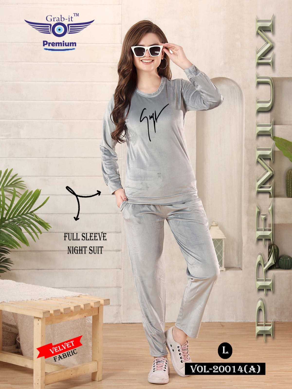 20014-A Grab It Velvet Full Sleeve Night Suits