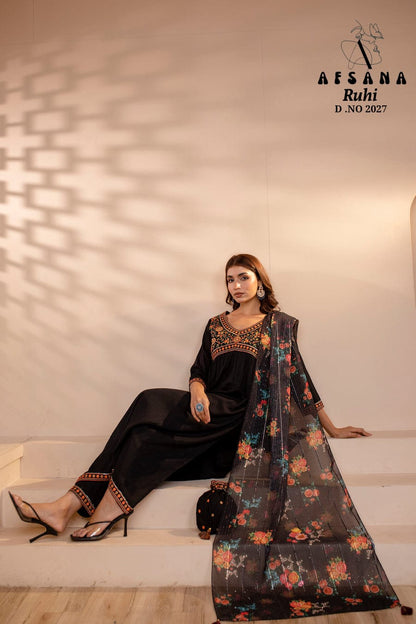 2027 Ruhi Afsana Georgette Readymade Pant Style Suits