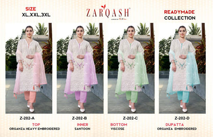 202 Zarqash Organza Pakistani Readymade Suits