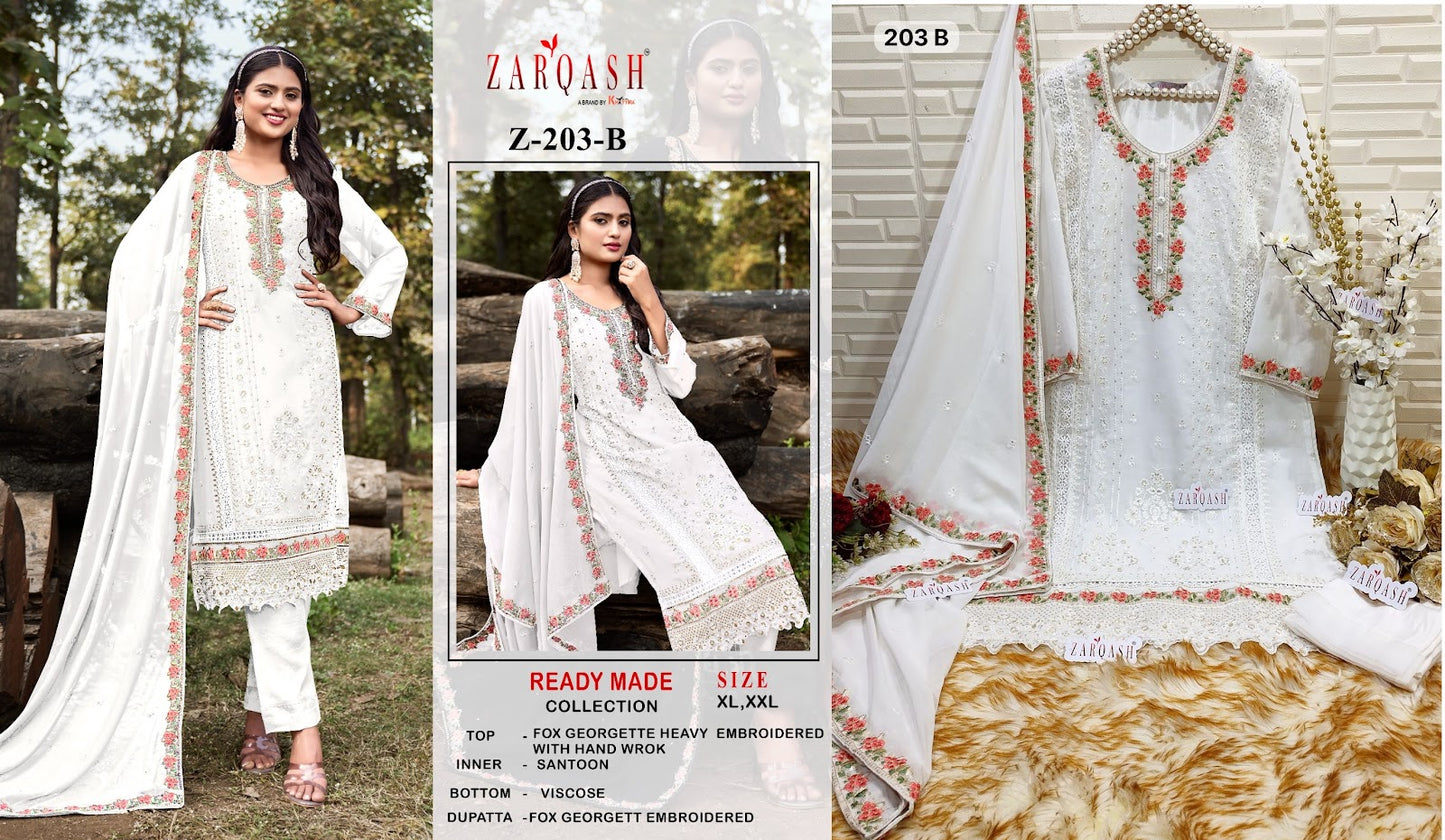 203 Zarqash Fox Georgette Pakistani Readymade Suits