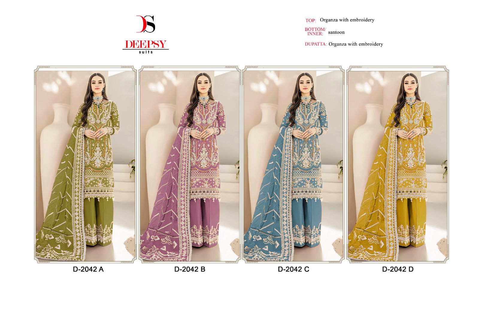 2042 Deepsy Organza Pakistani Salwar Suits