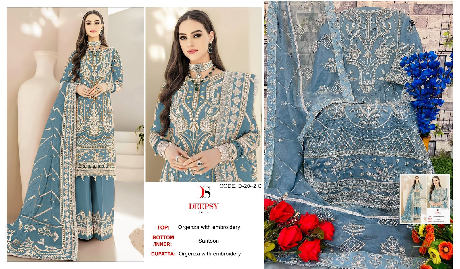 2042 Deepsy Organza Pakistani Salwar Suits