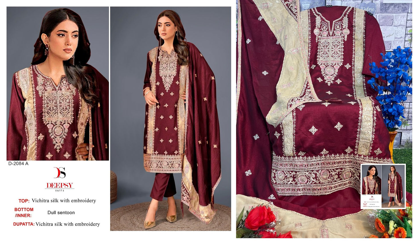 2084 Deepsy Vichitra Silk Pakistani Salwar Suits