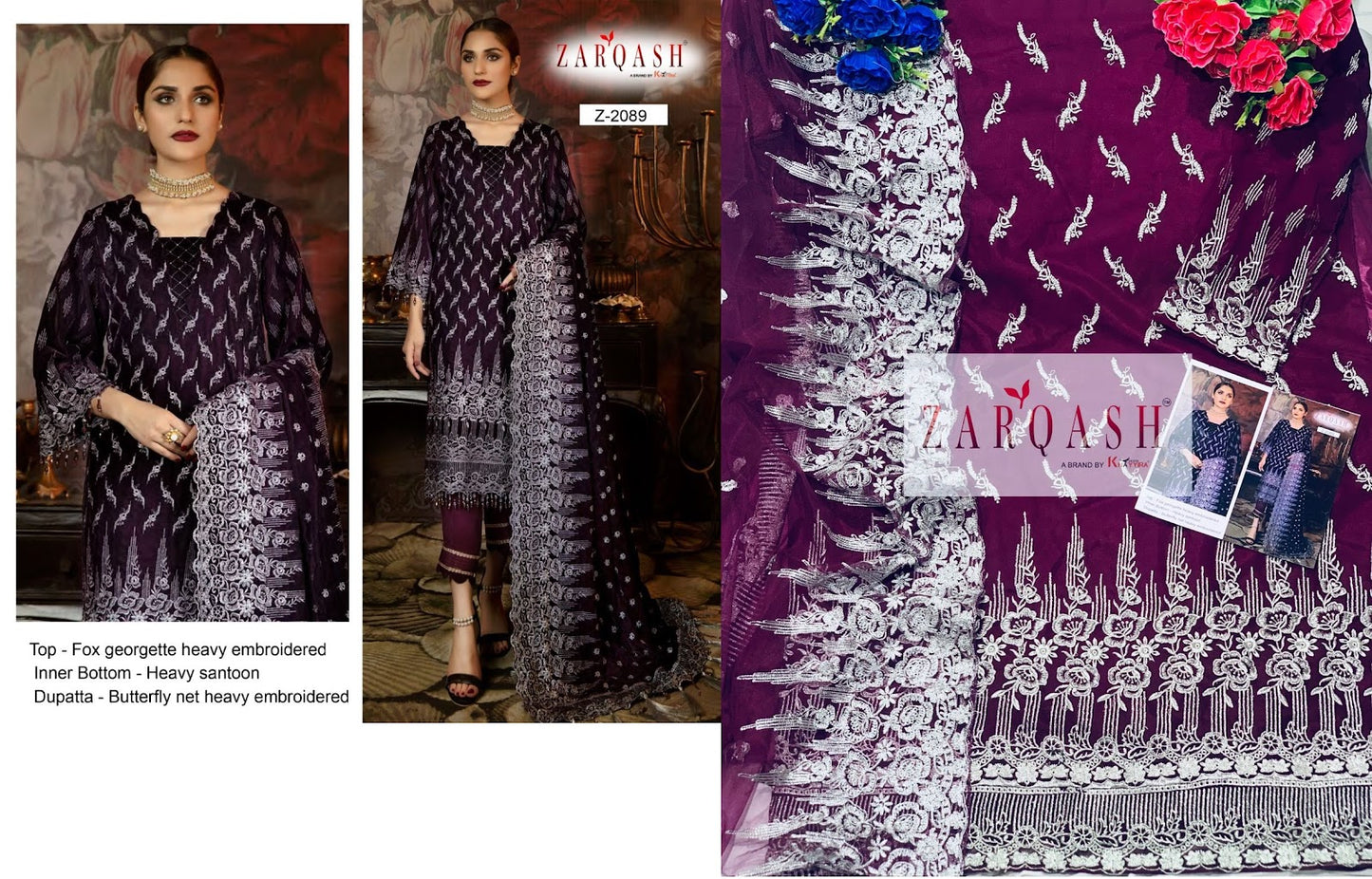 2086-2091 ज़रक़श जॉर्जेट पाकिस्तानी सलवार सूट