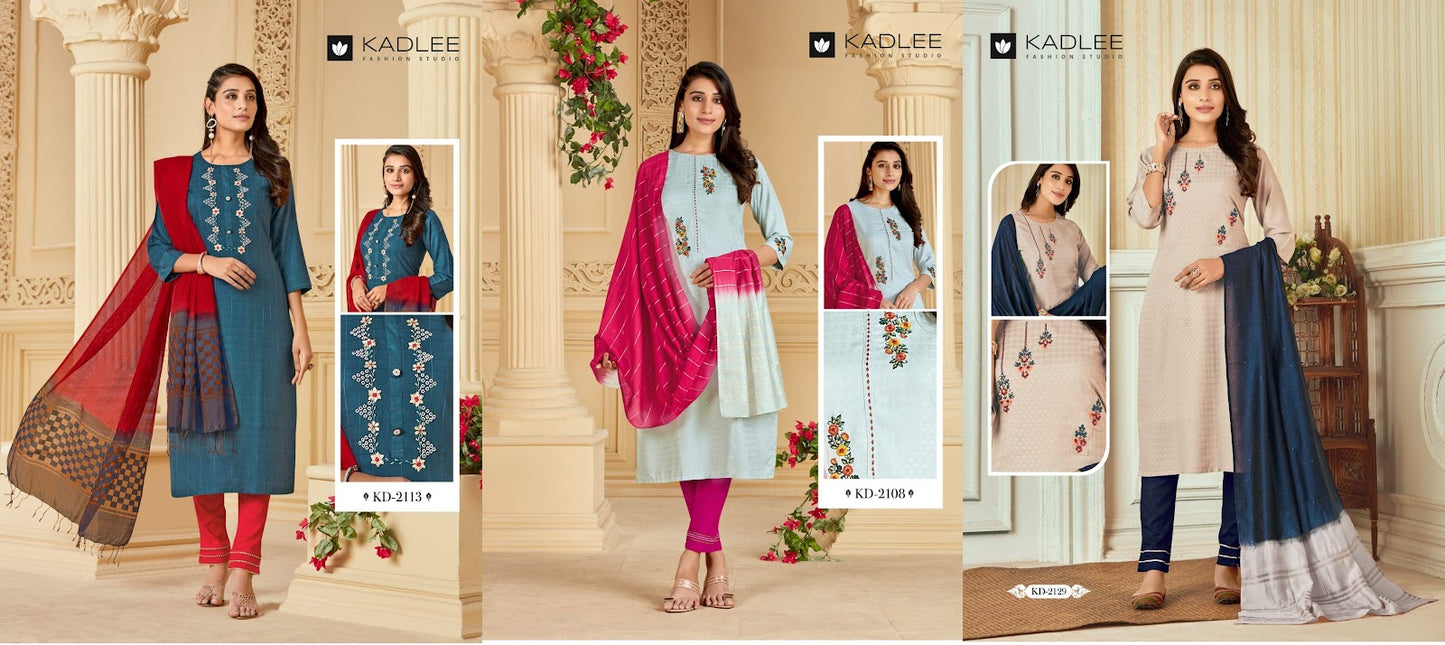 2113-2108-2129 Kadlee Rayon Readymade Pant Style Suits