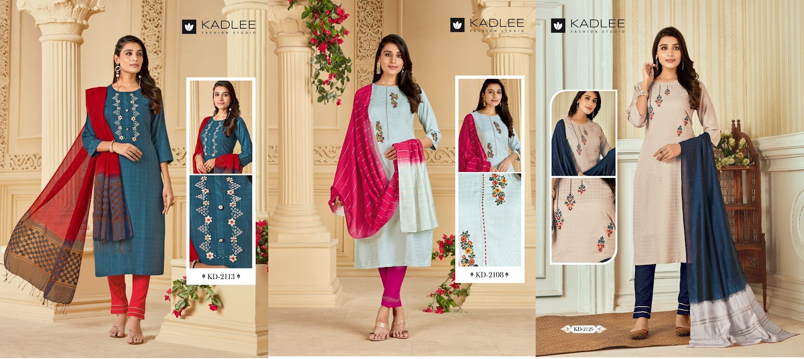 2113-2108-2129 Kadlee Rayon Readymade Pant Style Suits