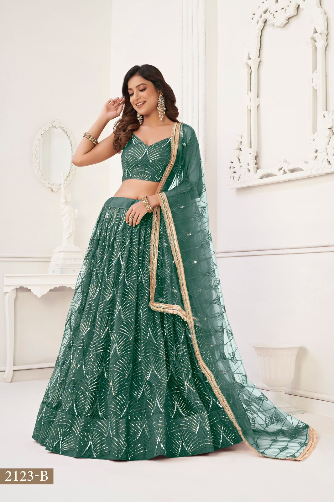 Mint Green and Gold Floral Bridal Lehenga | Seema Gujral – KYNAH