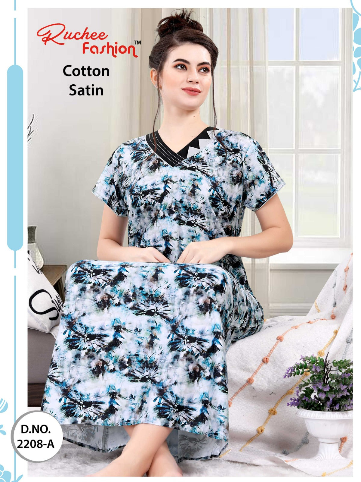 2208-2209 Ruchee Fashion Cotton Satin Night Gowns