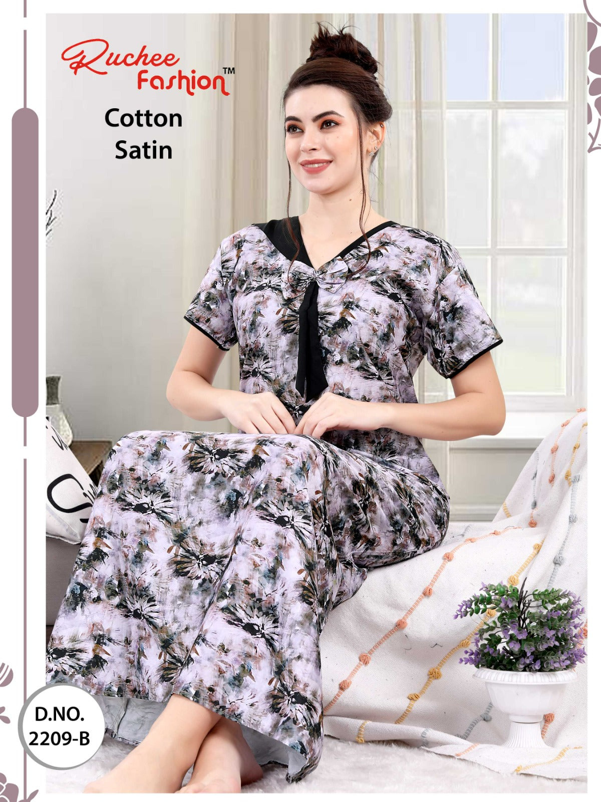 2208-2209 Ruchee Fashion Cotton Satin Night Gowns