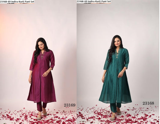 23168-69 Indira Chanderi Silk Kurti Pant Set
