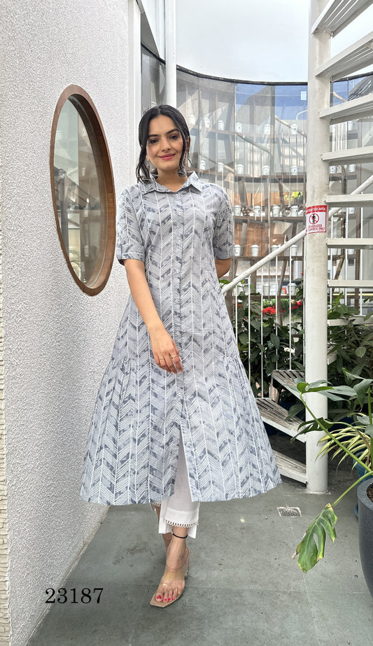 23187 Indira Cambric Cotton Kurti Bottom Set