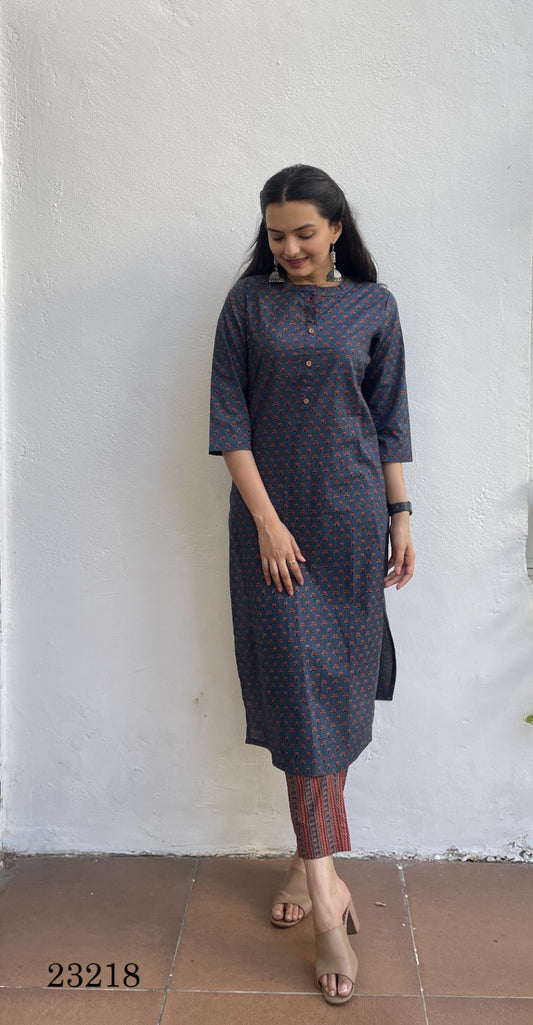 23218 Indira Cambric Cotton Kurti Pant Set