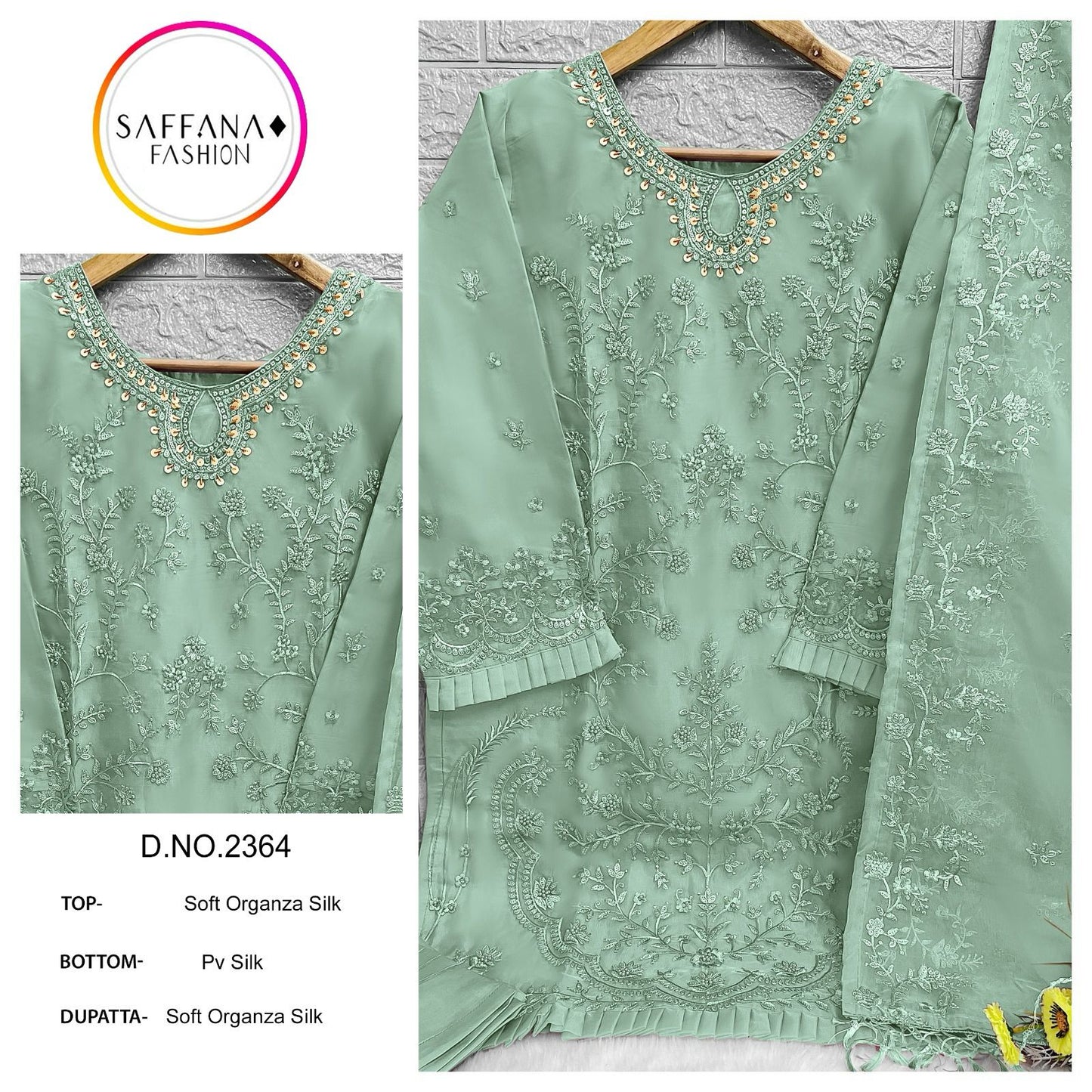 2364 Saffana Organza Pakistani Readymade Suits