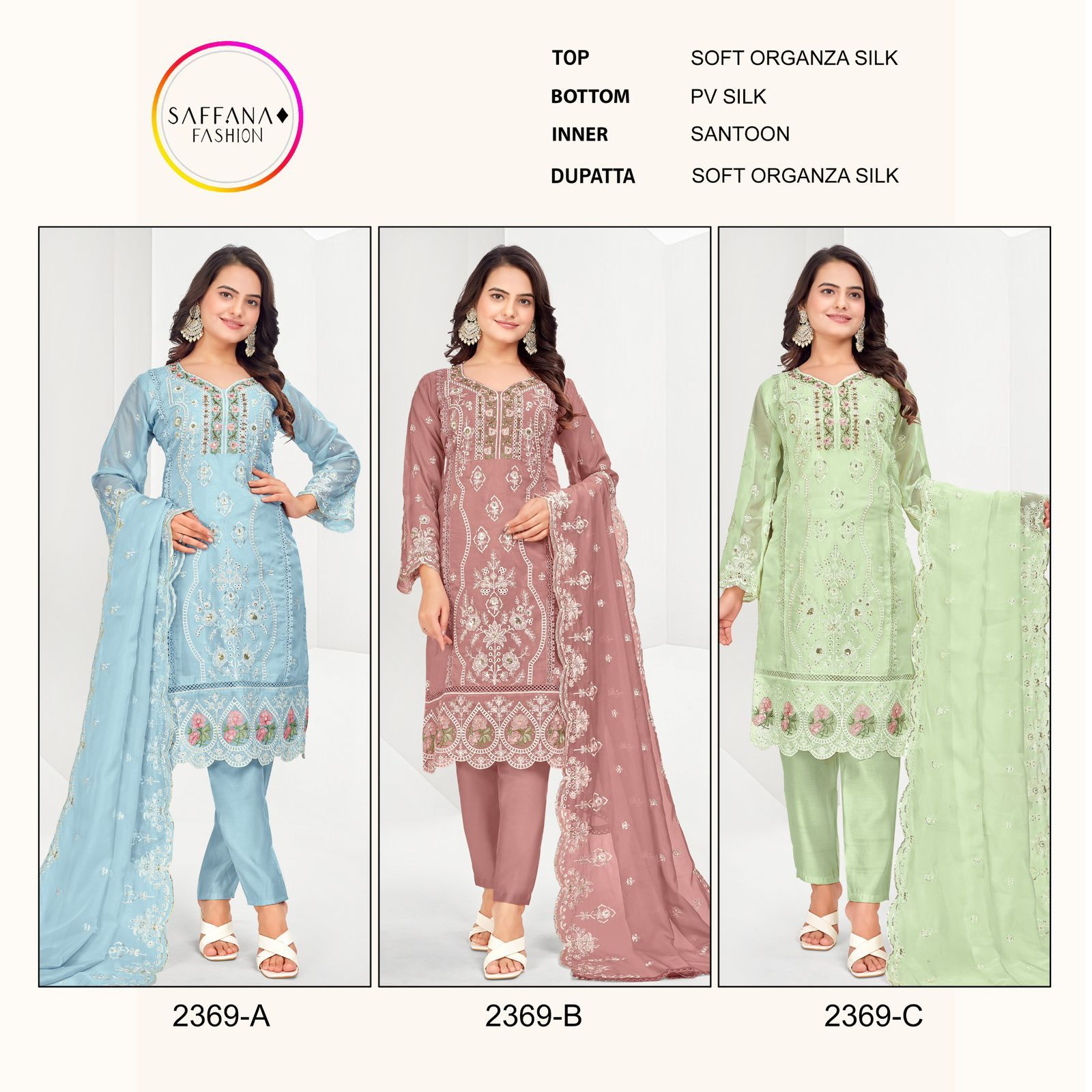 2369 Saffana Organza Pakistani Readymade Suits