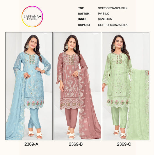 2369 Saffana Organza Pakistani Readymade Suits