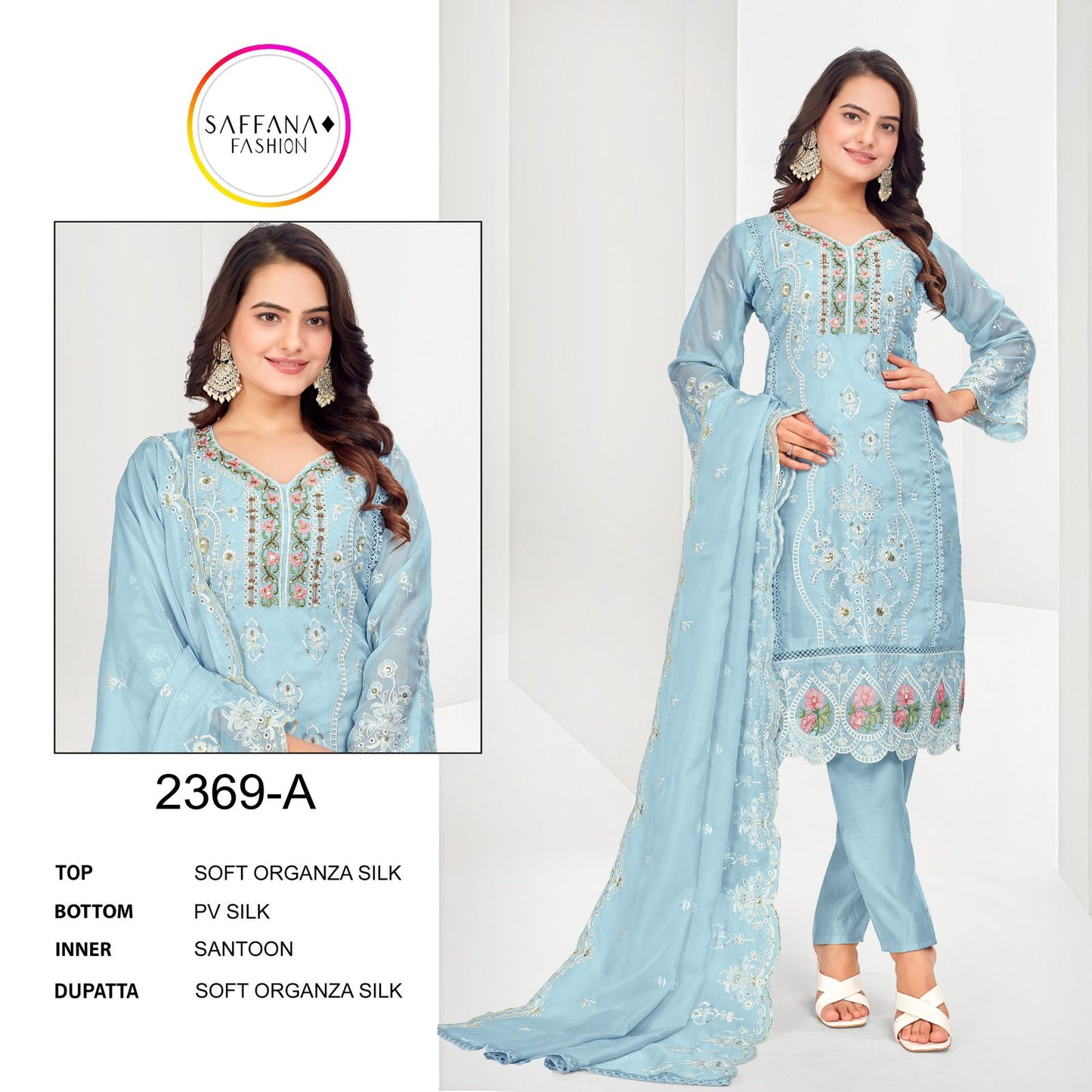 2369 Saffana Organza Pakistani Readymade Suits