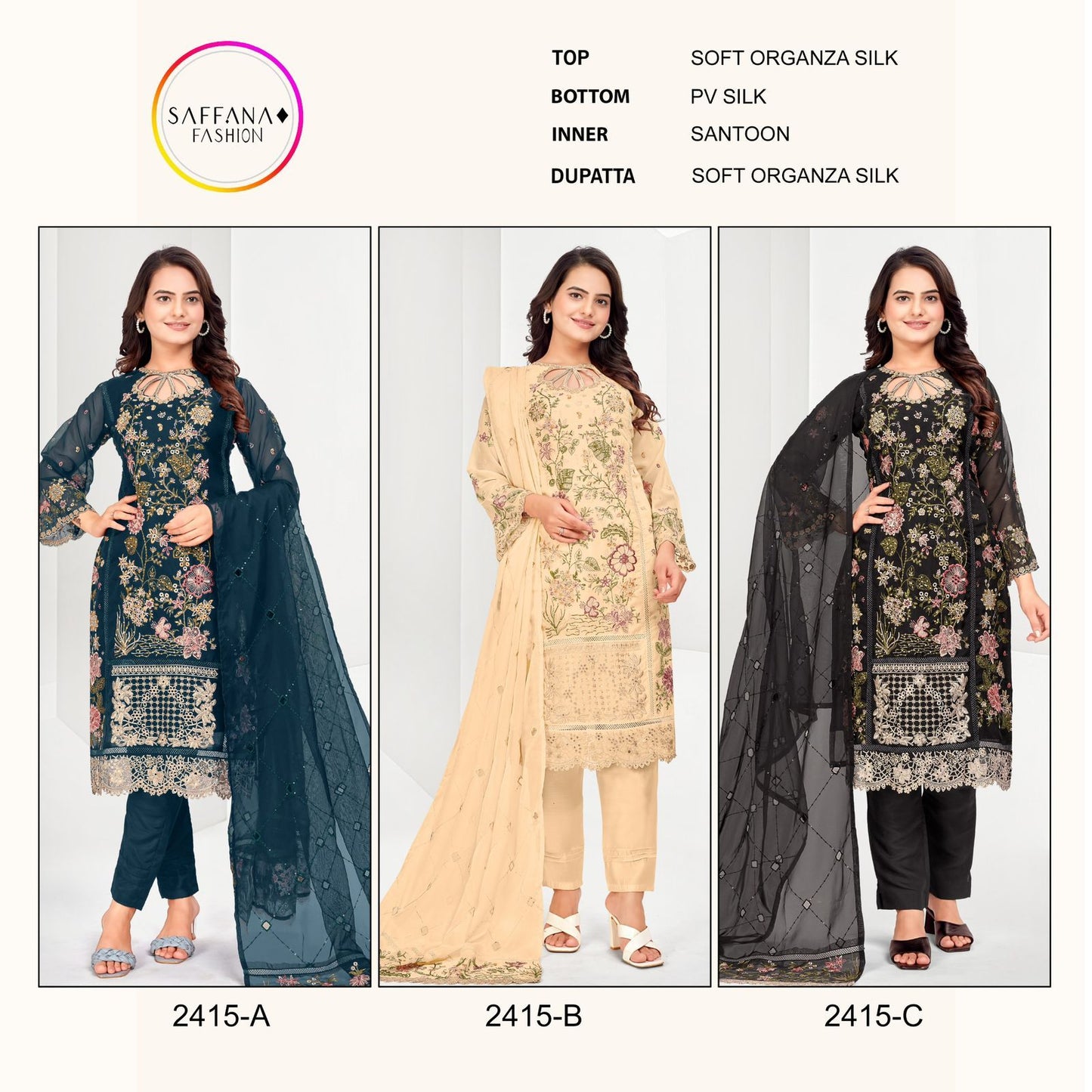 2415 Saffana Organza Pakistani Readymade Suits