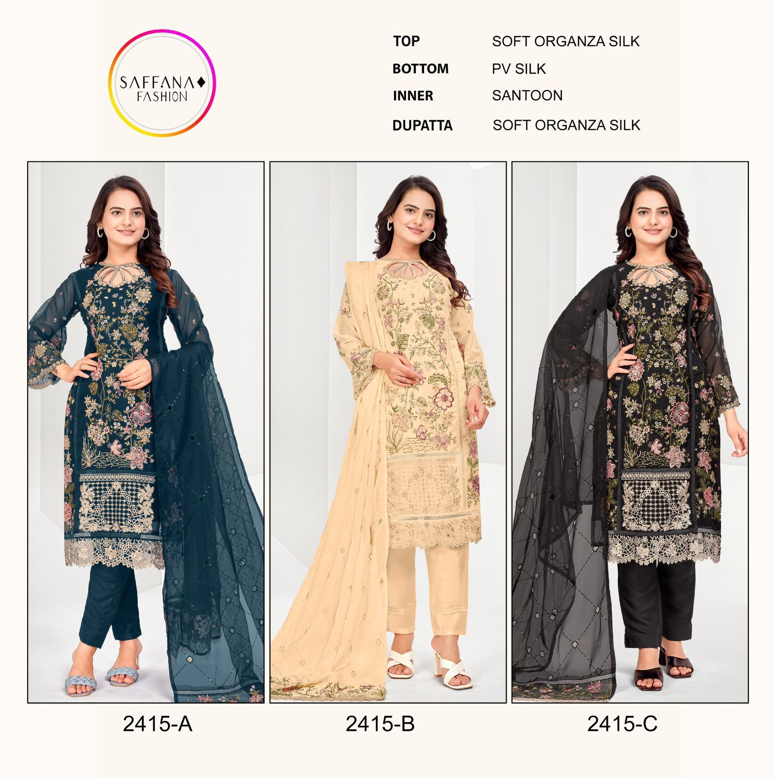 2415 Saffana Organza Pakistani Readymade Suits