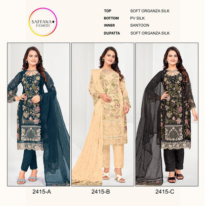 2415 Saffana Organza Pakistani Readymade Suits
