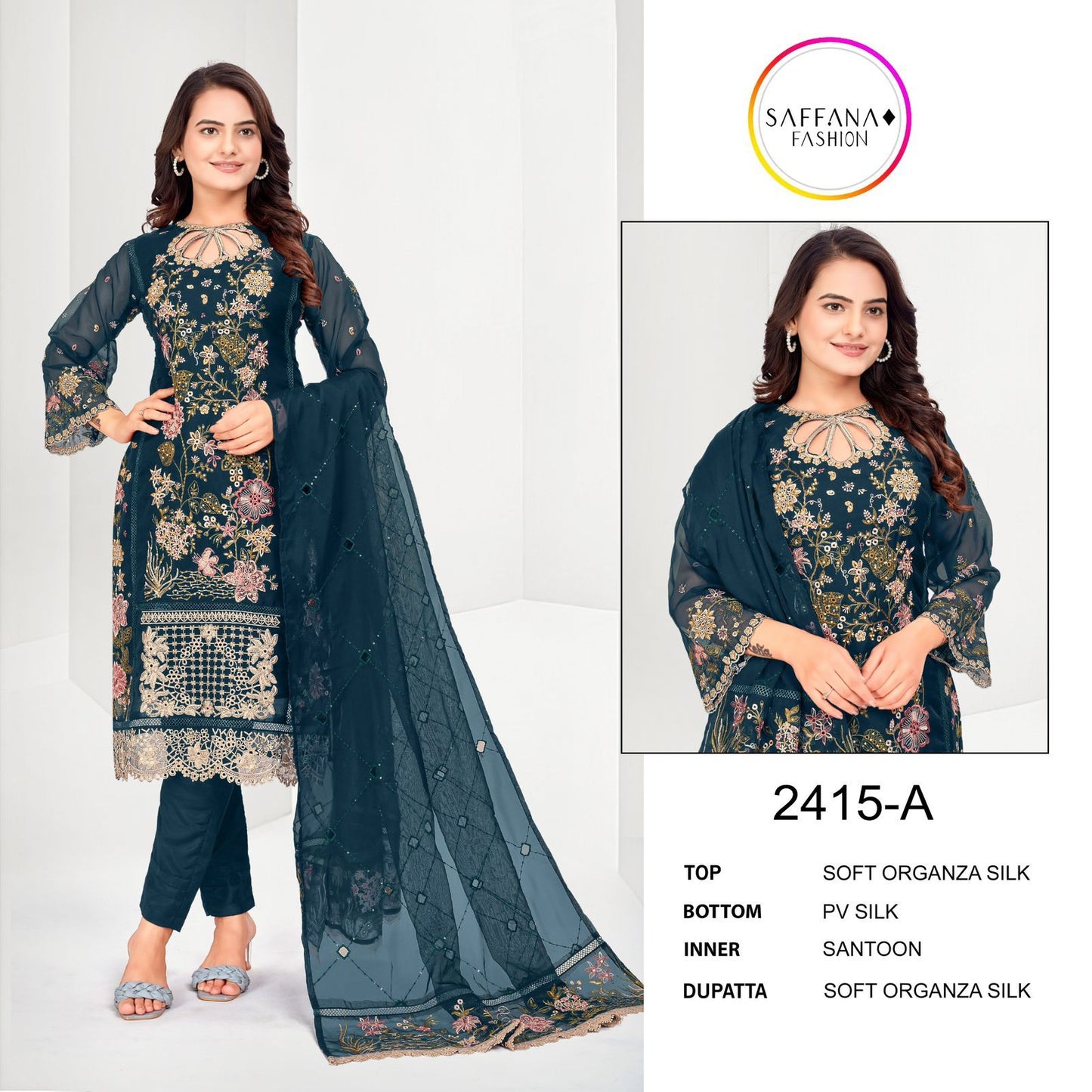 2415 Saffana Organza Pakistani Readymade Suits