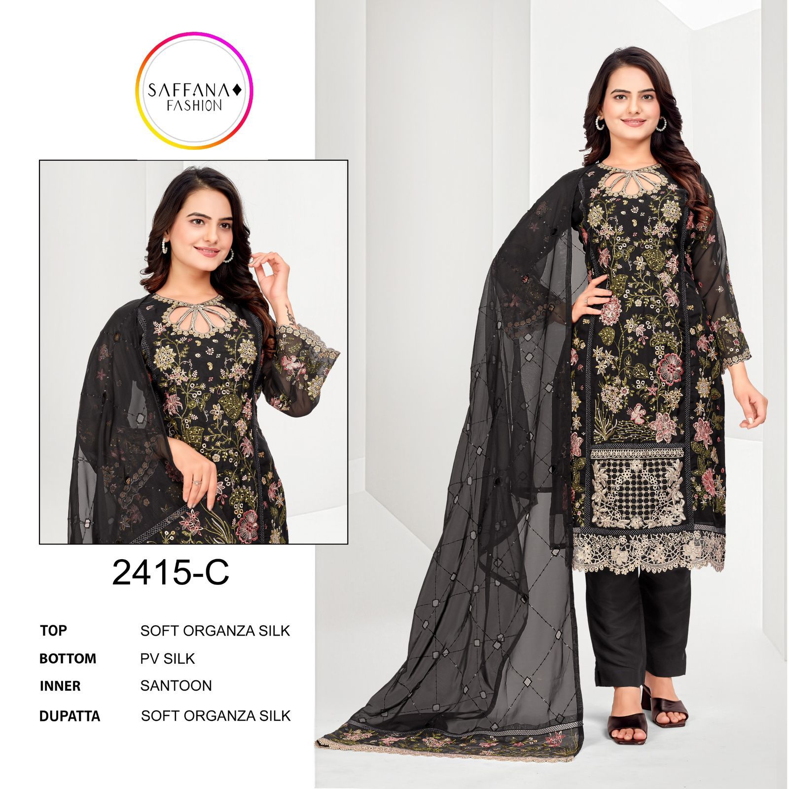 2415 Saffana Organza Pakistani Readymade Suits