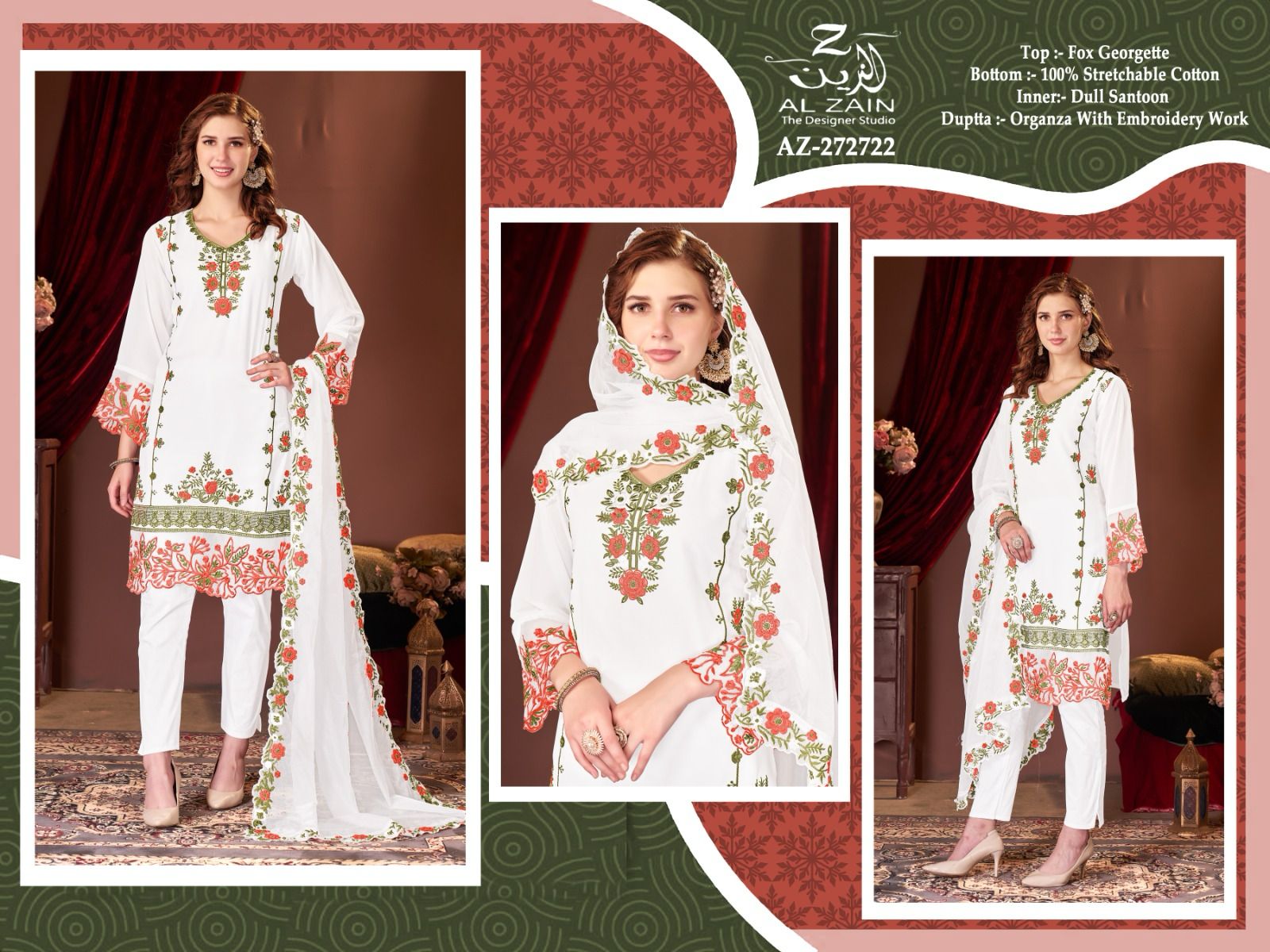 272722 Al Zain Fox Georgette Pakistani Readymade Suits