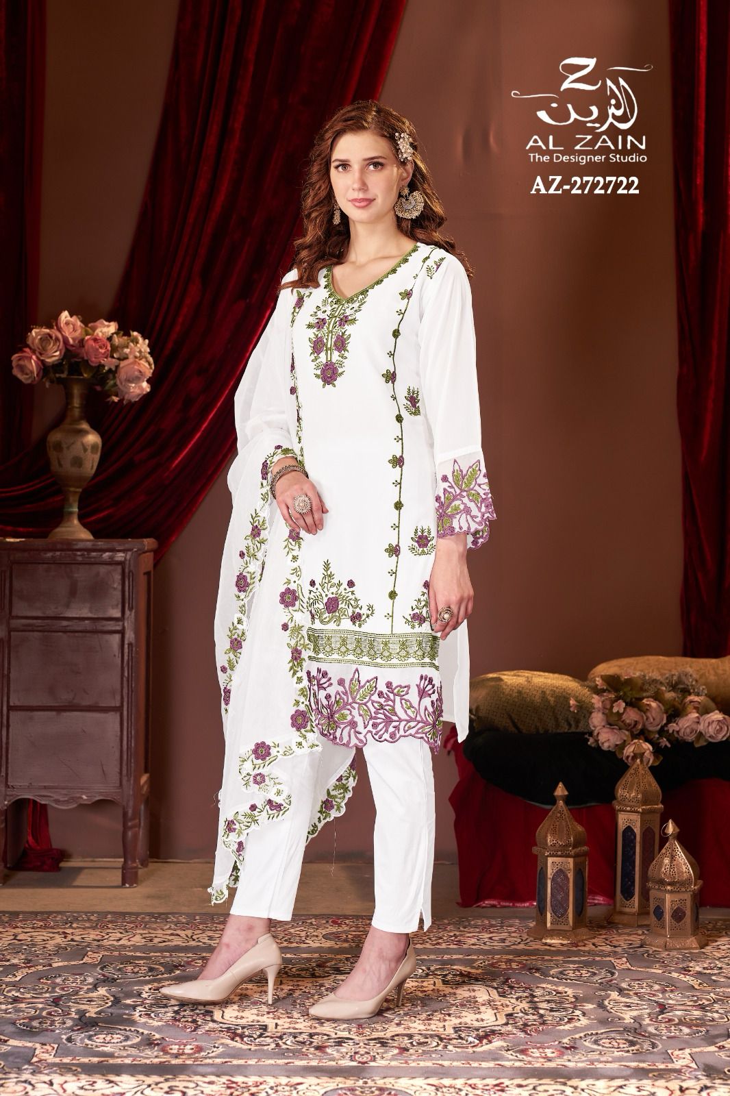 272722 Al Zain Fox Georgette Pakistani Readymade Suits