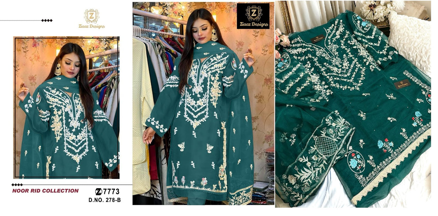 278-Bd Ziaaz Designs Organza Pakistani Salwar Suits