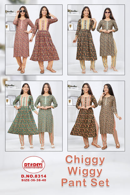 2 Top 1 Bottom-8314 Dt Devi Cotton Girls Pant Set