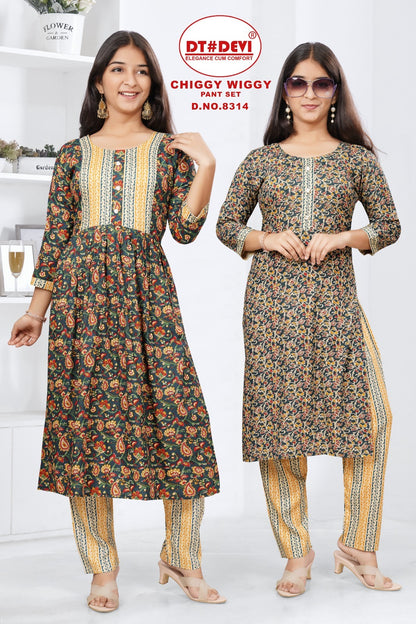 2 Top 1 Bottom-8314 Dt Devi Cotton Girls Pant Set