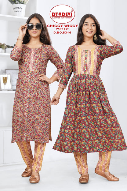 2 Top 1 Bottom-8314 Dt Devi Cotton Girls Pant Set