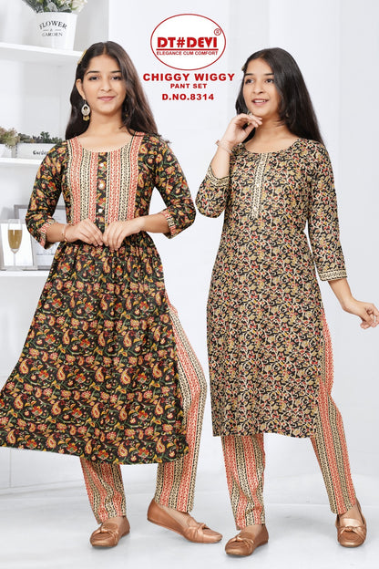 2 Top 1 Bottom-8314 Dt Devi Cotton Girls Pant Set