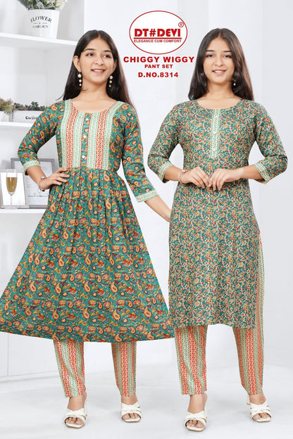 2 Top 1 Bottom-8314 Dt Devi Cotton Girls Pant Set