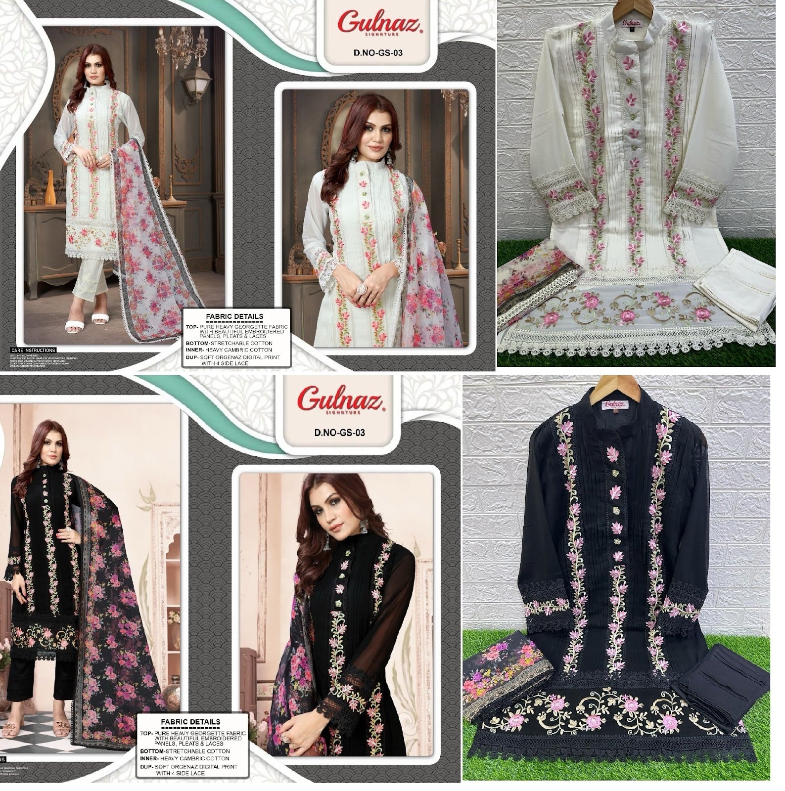 3-Black-White Gulnaz Georgette Pakistani Readymade Suits