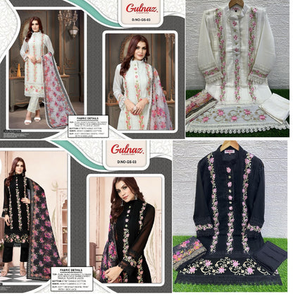 3-Black-White Gulnaz Georgette Pakistani Readymade Suits