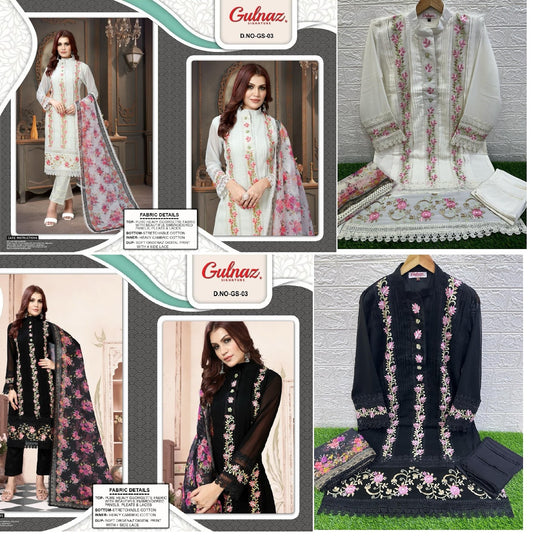 3-Black-White Gulnaz Georgette Pakistani Readymade Suits