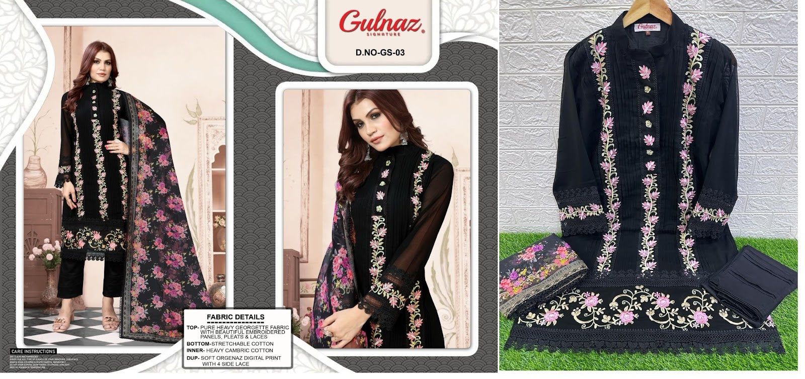 3-Black-White Gulnaz Georgette Pakistani Readymade Suits