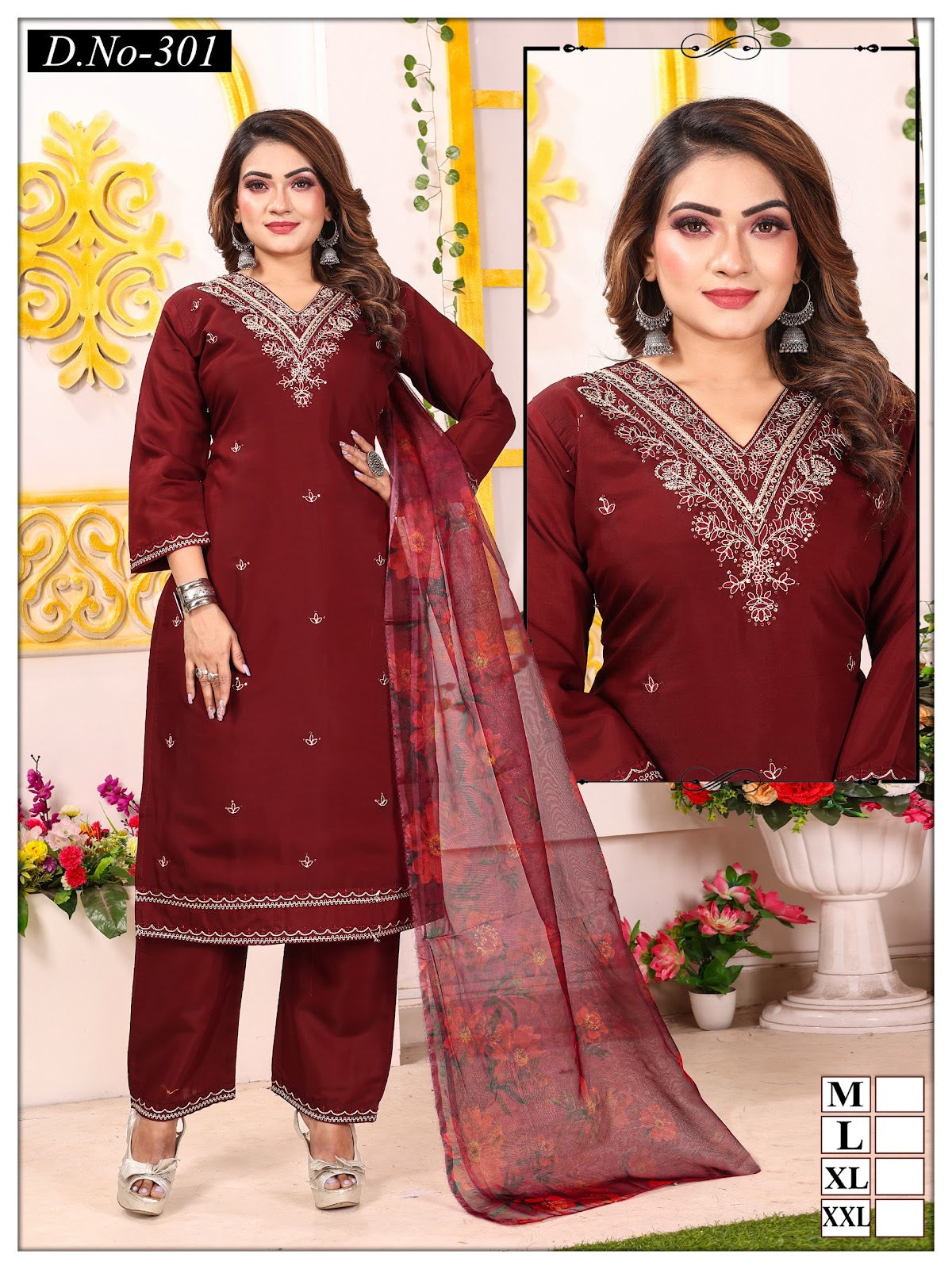 301 Ladli Roman Silk Readymade Pant Style Suits
