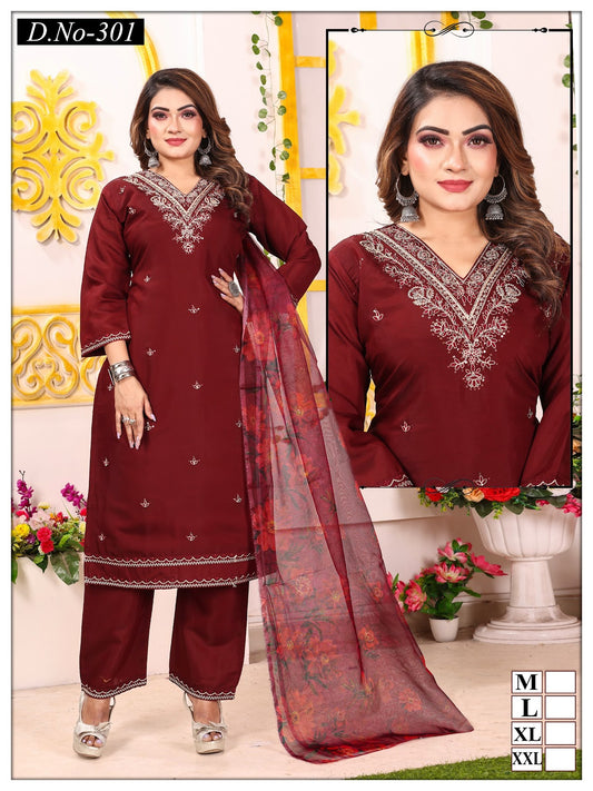 301 Ladli Roman Silk Readymade Pant Style Suits