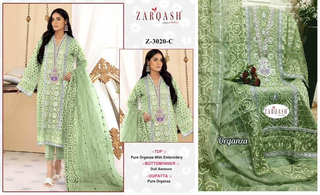 3020 Zarqash Organza Pakistani Salwar Suits