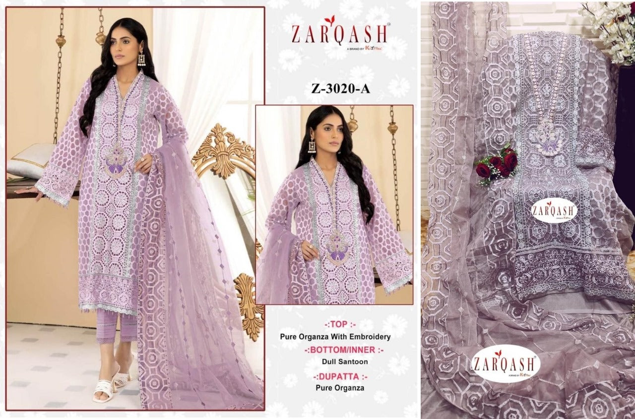 3020 Zarqash Organza Pakistani Salwar Suits