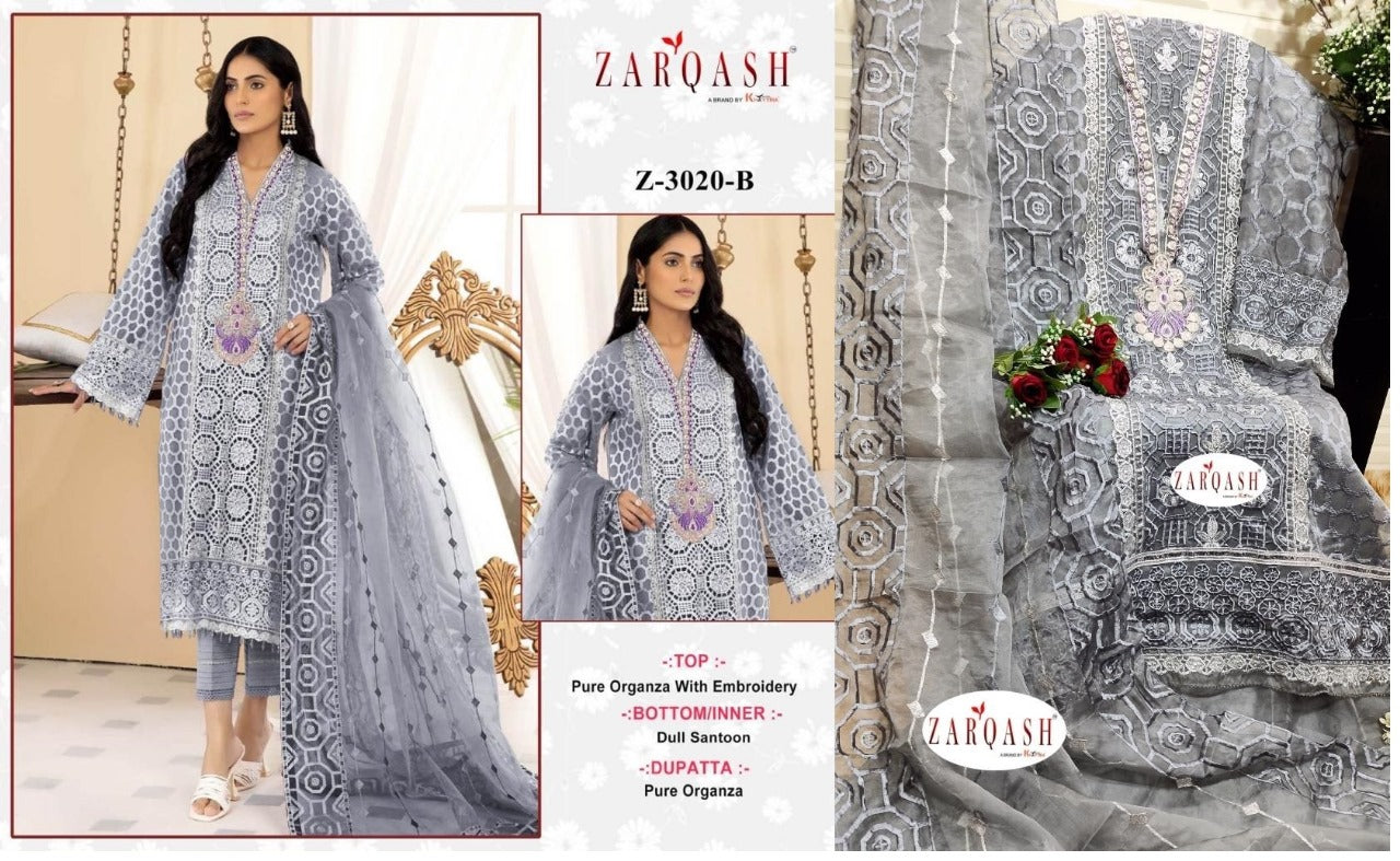 3020 Zarqash Organza Pakistani Salwar Suits