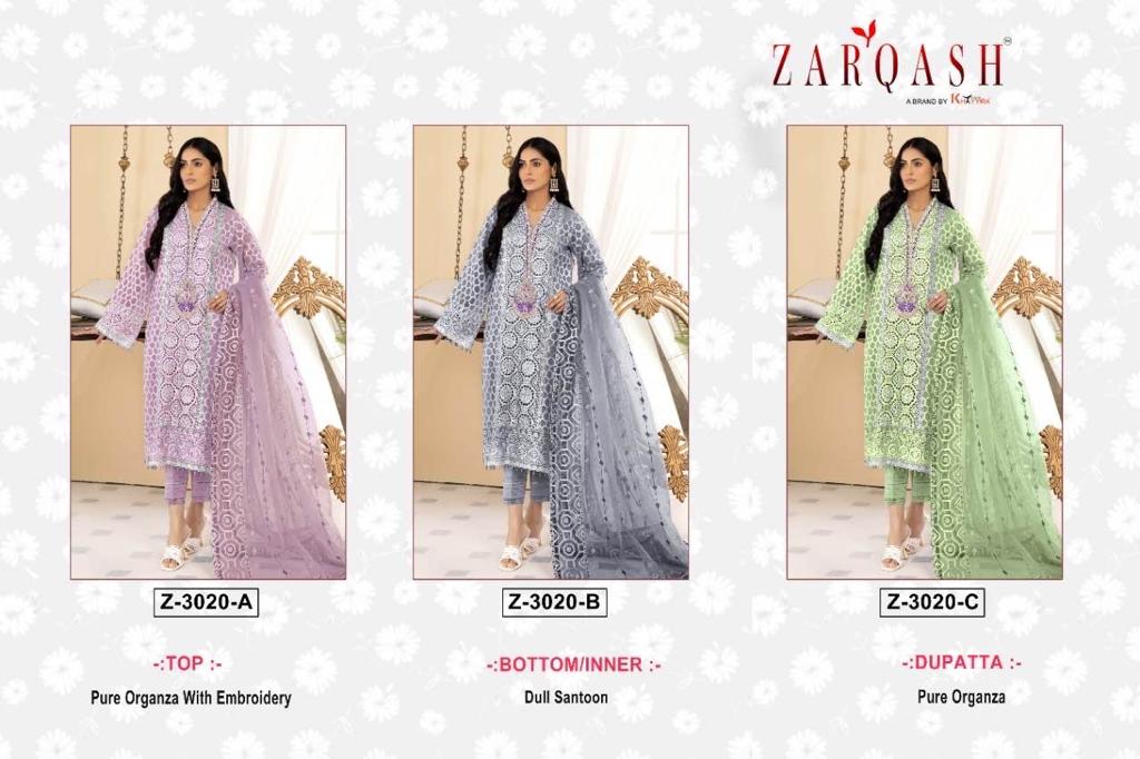 3020 Zarqash Organza Pakistani Salwar Suits