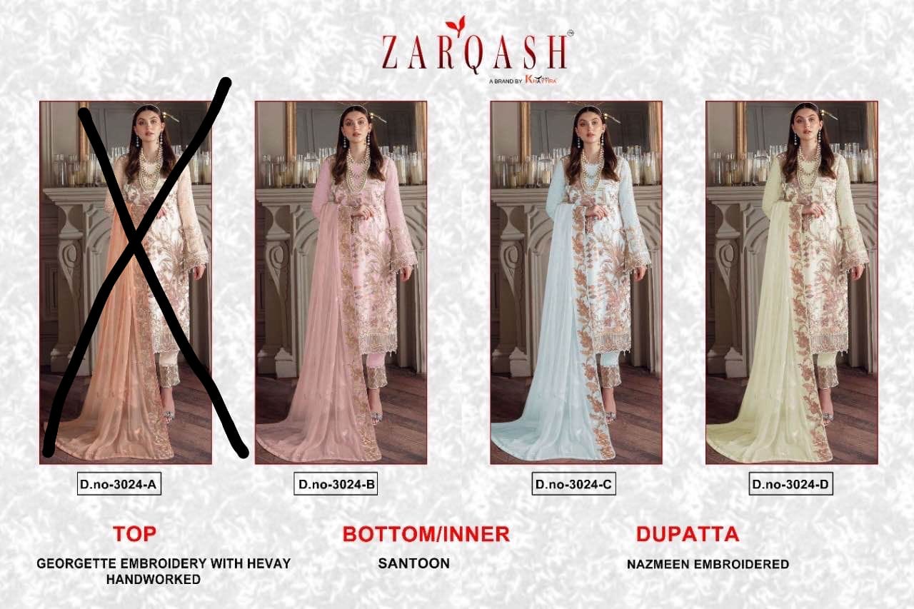 3024 Zarqash Georgette Pakistani Patch Work Suits
